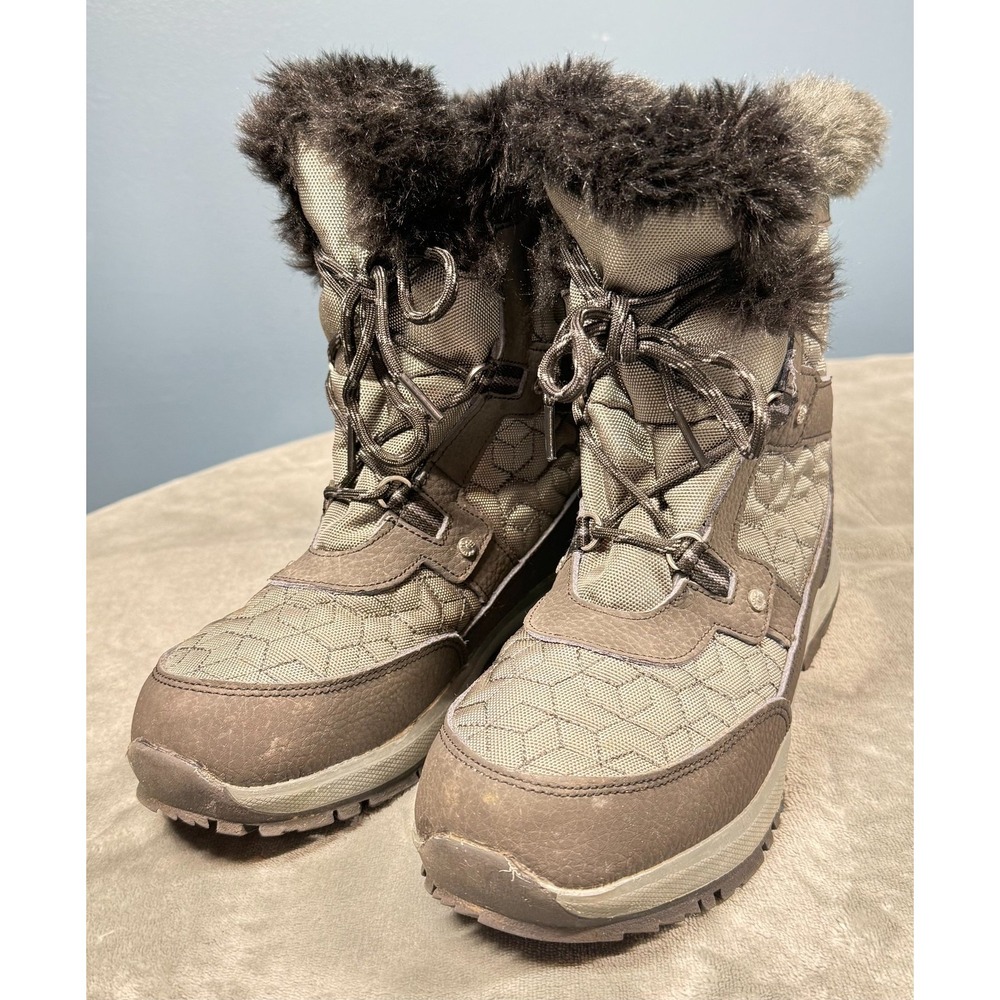 Bearpaw Boots Womens 10 Brown Faux Fur Trim Quilted Winter Snow